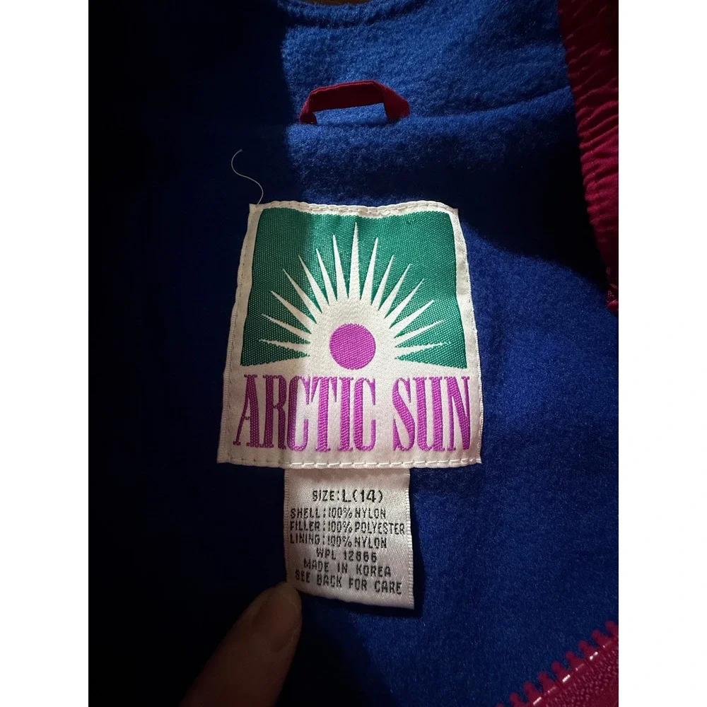 Arctic Sun Vintage Kids‎ Colorblock Coat Pink Green Blue Size L 14